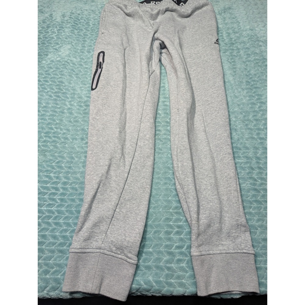 Reebok Mens Heather Gray Fleece Joggers Bonded Zip Pocket REM23PA05 Size M